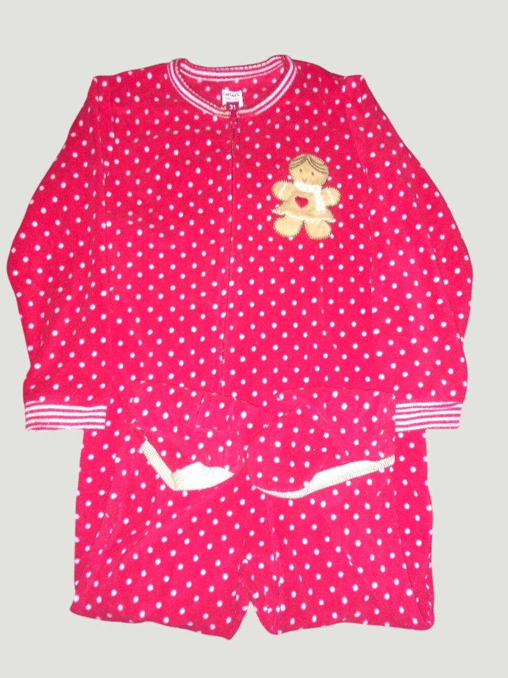 Carter's 3T Fleece Footed Pajamas Red Polka Dot Gingerbread Girl Christmas